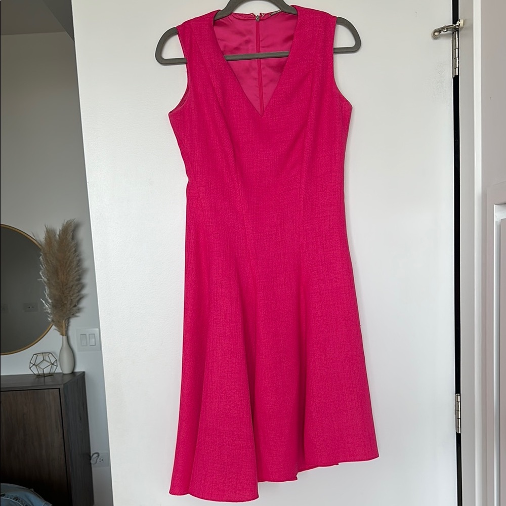 Elie Tahari Pink Asymmetrical Midi Dress V-Neck Sleeveless